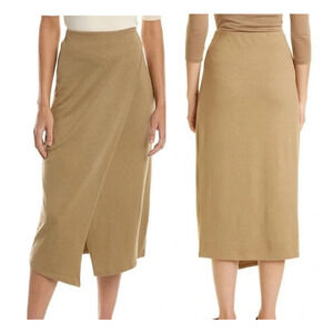 Vince High Waisted Knit Overlap Pencil Midi Skirt Dark Wheat Women's Size Medium